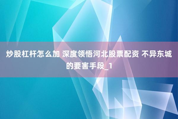 炒股杠杆怎么加 深度领悟河北股票配资 不异东城的要害手段_1