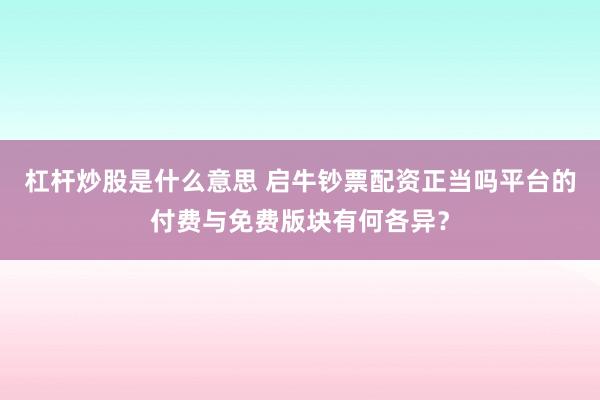 杠杆炒股是什么意思 启牛钞票配资正当吗平台的付费与免费版块有何各异？