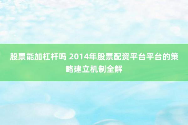 股票能加杠杆吗 2014年股票配资平台平台的策略建立机制全解