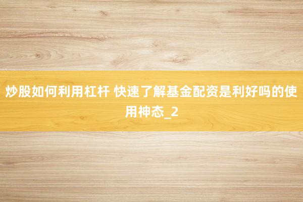 炒股如何利用杠杆 快速了解基金配资是利好吗的使用神态_2