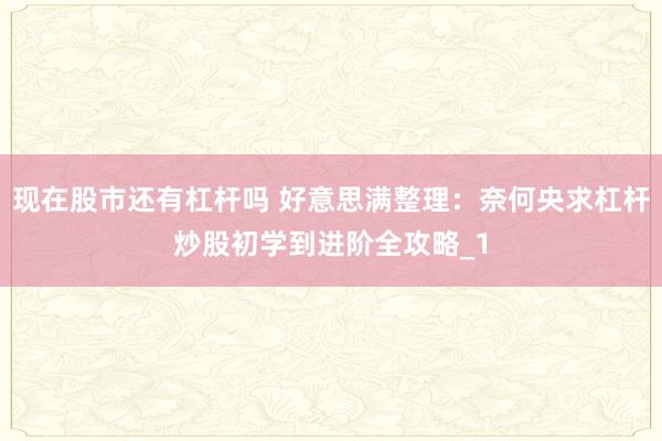 现在股市还有杠杆吗 好意思满整理：奈何央求杠杆炒股初学到进阶全攻略_1