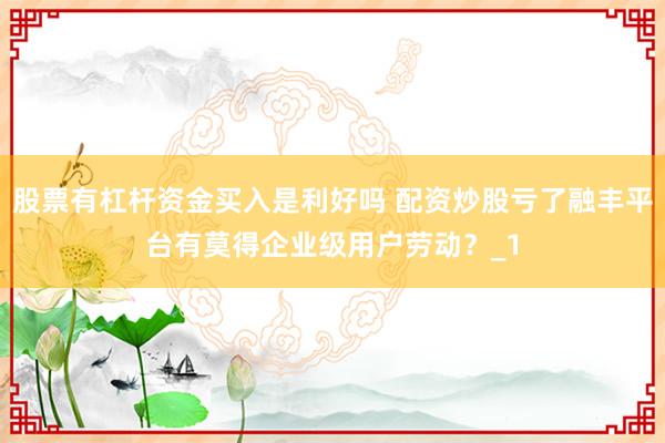 股票有杠杆资金买入是利好吗 配资炒股亏了融丰平台有莫得企业级用户劳动？_1