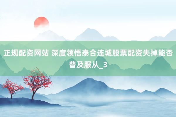 正规配资网站 深度领悟泰合连城股票配资失掉能否普及服从_3