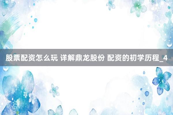 股票配资怎么玩 详解鼎龙股份 配资的初学历程_4