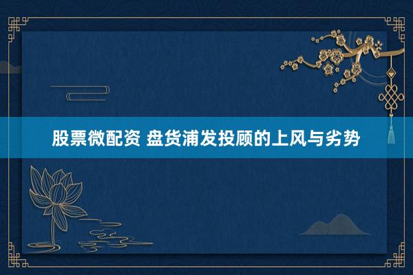 股票微配资 盘货浦发投顾的上风与劣势