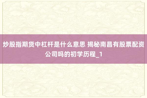 炒股指期货中杠杆是什么意思 揭秘南昌有股票配资公司吗的初学历程_1