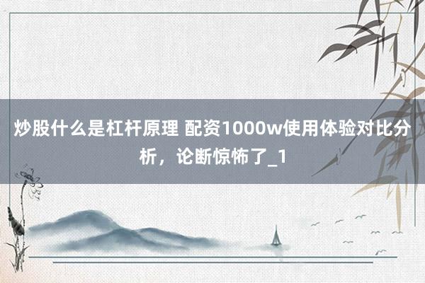 炒股什么是杠杆原理 配资1000w使用体验对比分析，论断惊怖了_1