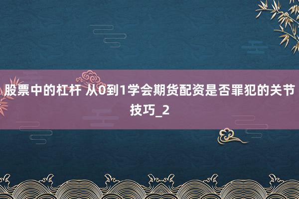 股票中的杠杆 从0到1学会期货配资是否罪犯的关节技巧_2