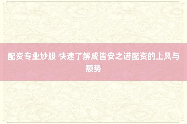配资专业炒股 快速了解成皆安之诺配资的上风与颓势
