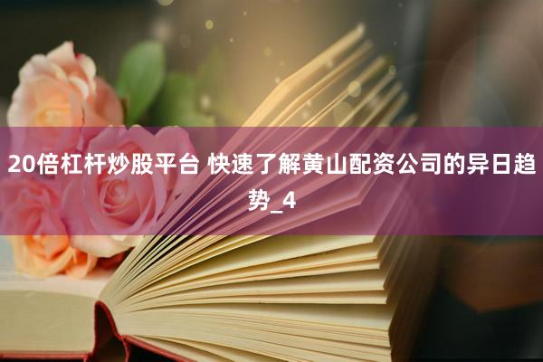 20倍杠杆炒股平台 快速了解黄山配资公司的异日趋势_4