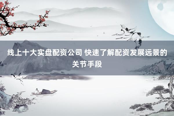 线上十大实盘配资公司 快速了解配资发展远景的关节手段