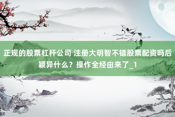 正规的股票杠杆公司 注册大明智不错股票配资吗后颖异什么？操作全经由来了_1